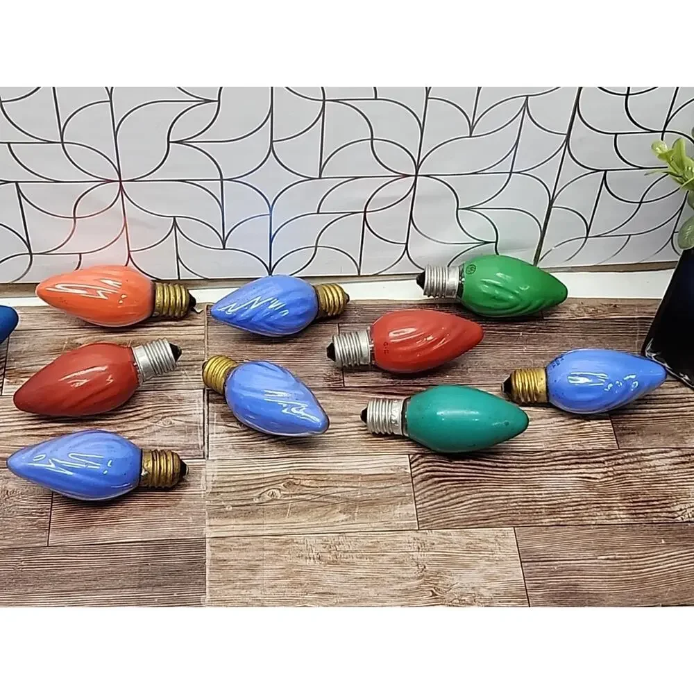 14 Vintage GE Mazda USA MULTICOLORED C9 C-9 SWIRL Christmas Lights Old 1930s